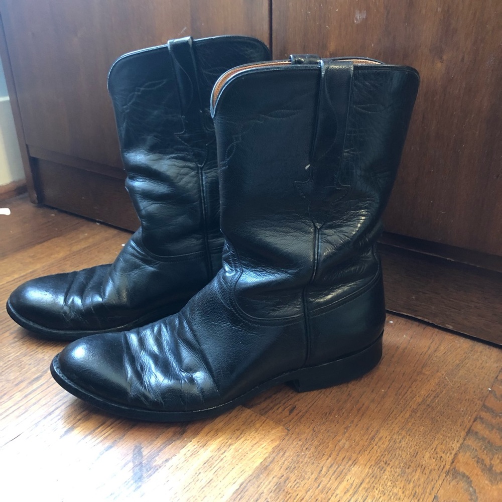Lucchese Italian Leather Good Year Soles Black Cowboy Boots